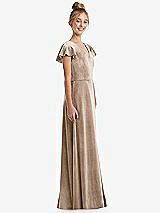 Side View Thumbnail - Topaz Flutter Sleeve Tie Back Velvet Junior Bridesmaid Dress