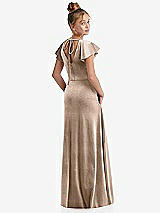 Rear View Thumbnail - Topaz Flutter Sleeve Tie Back Velvet Junior Bridesmaid Dress