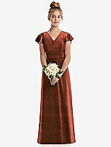 Front View Thumbnail - Auburn Moon Flutter Sleeve Tie Back Velvet Junior Bridesmaid Dress