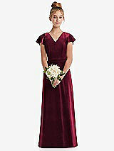 Front View Thumbnail - Cabernet Flutter Sleeve Tie Back Velvet Junior Bridesmaid Dress