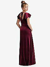 Rear View Thumbnail - Cabernet Flutter Sleeve Tie Back Velvet Junior Bridesmaid Dress