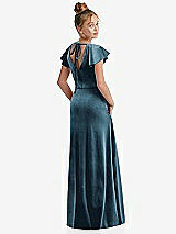 Rear View Thumbnail - Dutch Blue Flutter Sleeve Tie Back Velvet Junior Bridesmaid Dress