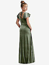 Rear View Thumbnail - Sage Flutter Sleeve Tie Back Velvet Junior Bridesmaid Dress