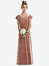 Front View Thumbnail - Tawny Rose Flutter Sleeve Tie Back Velvet Junior Bridesmaid Dress