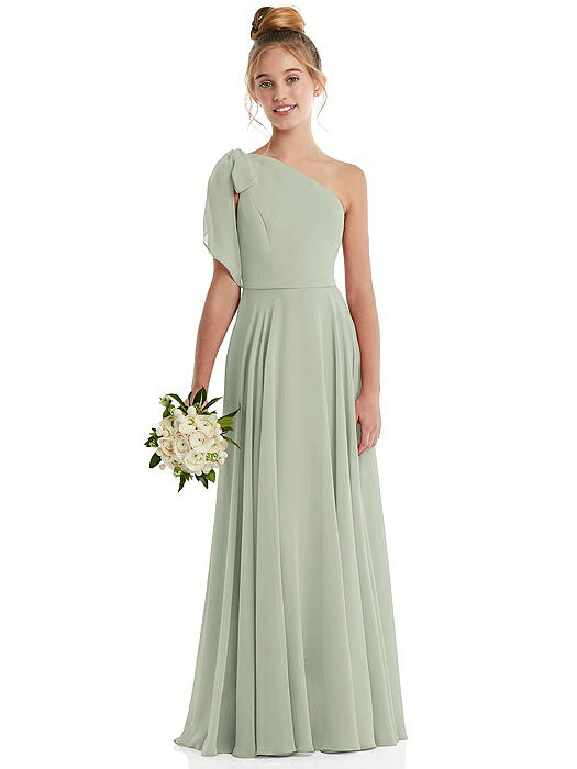 One-Shoulder Scarf Bow Chiffon Junior Bridesmaid Dress