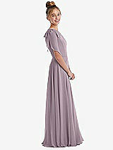 Side View Thumbnail - Lilac Dusk One-Shoulder Scarf Bow Chiffon Junior Bridesmaid Dress