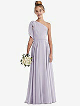 Front View Thumbnail - Moondance One-Shoulder Scarf Bow Chiffon Junior Bridesmaid Dress