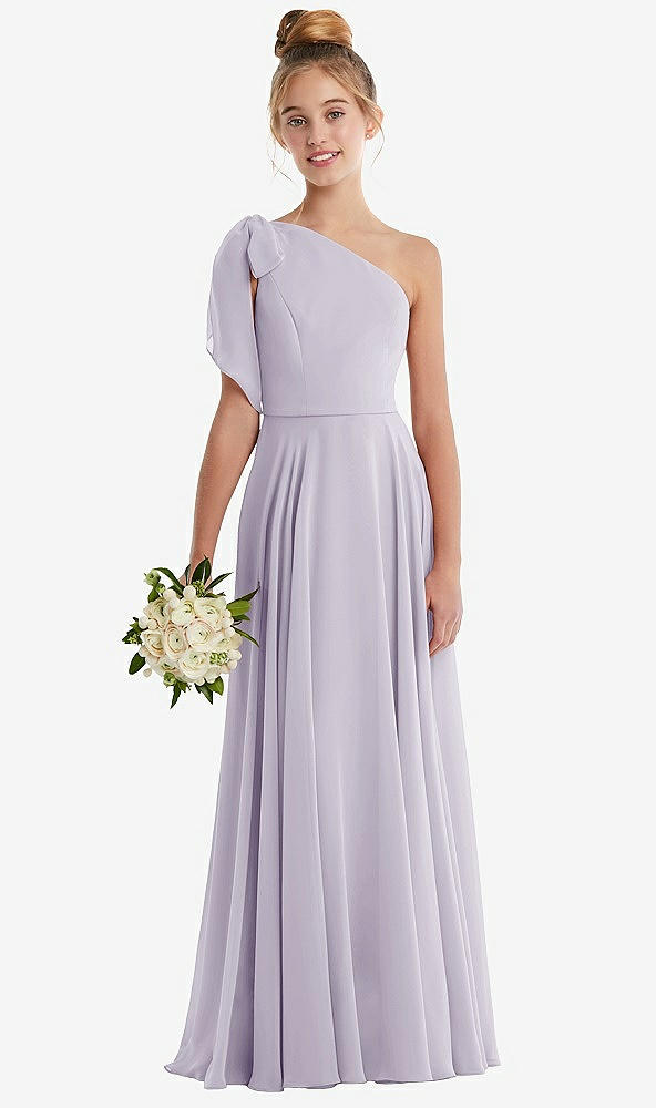 Front View - Moondance One-Shoulder Scarf Bow Chiffon Junior Bridesmaid Dress