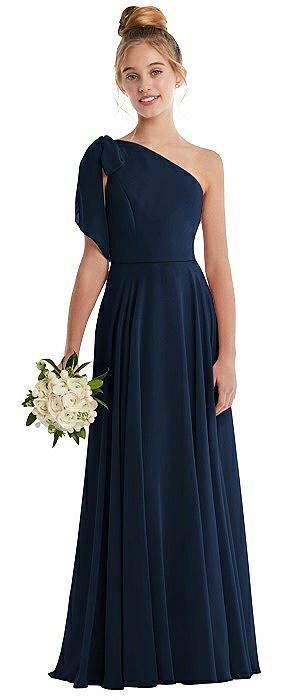 One-Shoulder Scarf Bow Chiffon Junior Bridesmaid Dress