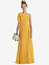 Front View Thumbnail - NYC Yellow One-Shoulder Scarf Bow Chiffon Junior Bridesmaid Dress