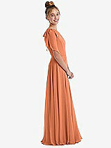 Side View Thumbnail - Sweet Melon One-Shoulder Scarf Bow Chiffon Junior Bridesmaid Dress