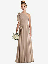 Front View Thumbnail - Topaz One-Shoulder Scarf Bow Chiffon Junior Bridesmaid Dress