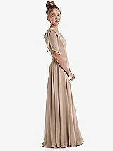 Side View Thumbnail - Topaz One-Shoulder Scarf Bow Chiffon Junior Bridesmaid Dress