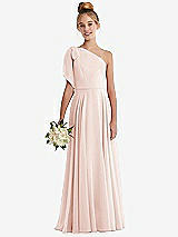 Front View Thumbnail - Blush One-Shoulder Scarf Bow Chiffon Junior Bridesmaid Dress