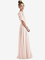 Side View Thumbnail - Blush One-Shoulder Scarf Bow Chiffon Junior Bridesmaid Dress