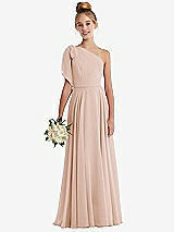 Front View Thumbnail - Cameo One-Shoulder Scarf Bow Chiffon Junior Bridesmaid Dress