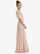 Side View Thumbnail - Cameo One-Shoulder Scarf Bow Chiffon Junior Bridesmaid Dress