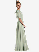 Side View Thumbnail - Celadon One-Shoulder Scarf Bow Chiffon Junior Bridesmaid Dress