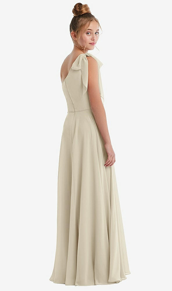 Back View - Champagne One-Shoulder Scarf Bow Chiffon Junior Bridesmaid Dress