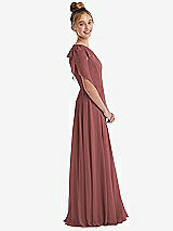 Side View Thumbnail - English Rose One-Shoulder Scarf Bow Chiffon Junior Bridesmaid Dress