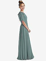 Side View Thumbnail - Icelandic One-Shoulder Scarf Bow Chiffon Junior Bridesmaid Dress