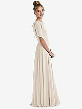 Side View Thumbnail - Oat One-Shoulder Scarf Bow Chiffon Junior Bridesmaid Dress