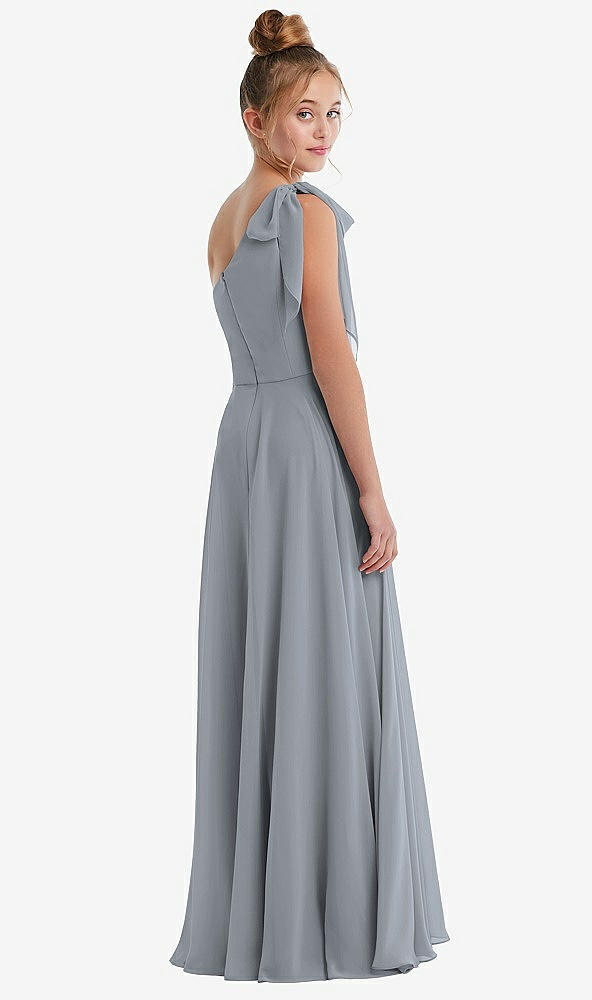 Back View - Platinum One-Shoulder Scarf Bow Chiffon Junior Bridesmaid Dress