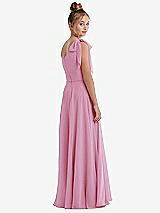 Rear View Thumbnail - Powder Pink One-Shoulder Scarf Bow Chiffon Junior Bridesmaid Dress