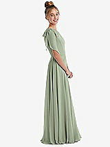 Side View Thumbnail - Sage One-Shoulder Scarf Bow Chiffon Junior Bridesmaid Dress