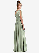 Rear View Thumbnail - Sage One-Shoulder Scarf Bow Chiffon Junior Bridesmaid Dress