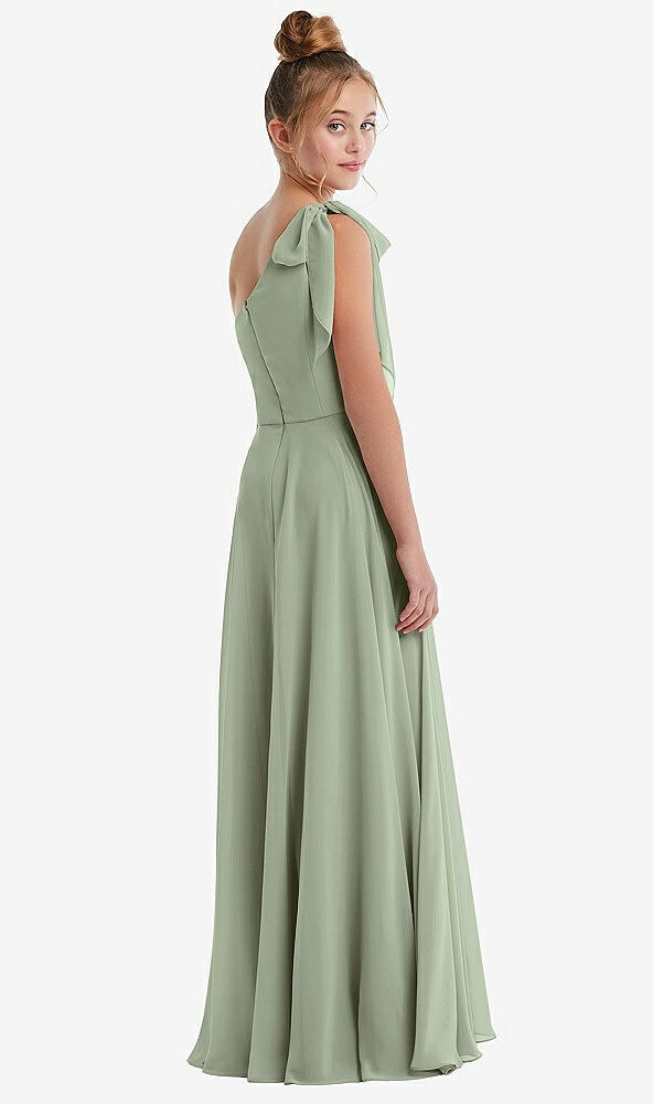 Back View - Sage One-Shoulder Scarf Bow Chiffon Junior Bridesmaid Dress