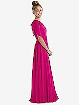 Side View Thumbnail - Think Pink One-Shoulder Scarf Bow Chiffon Junior Bridesmaid Dress