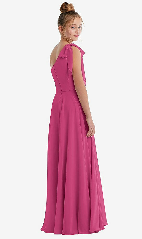 Back View - Tea Rose One-Shoulder Scarf Bow Chiffon Junior Bridesmaid Dress