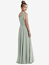 Rear View Thumbnail - Willow Green One-Shoulder Scarf Bow Chiffon Junior Bridesmaid Dress