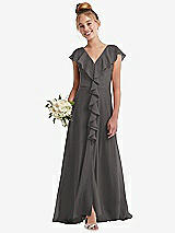 Front View Thumbnail - Caviar Gray Cascading Ruffle Full Skirt Chiffon Junior Bridesmaid Dress