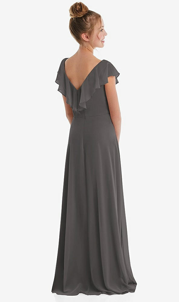 Back View - Caviar Gray Cascading Ruffle Full Skirt Chiffon Junior Bridesmaid Dress