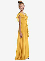 Side View Thumbnail - NYC Yellow Cascading Ruffle Full Skirt Chiffon Junior Bridesmaid Dress