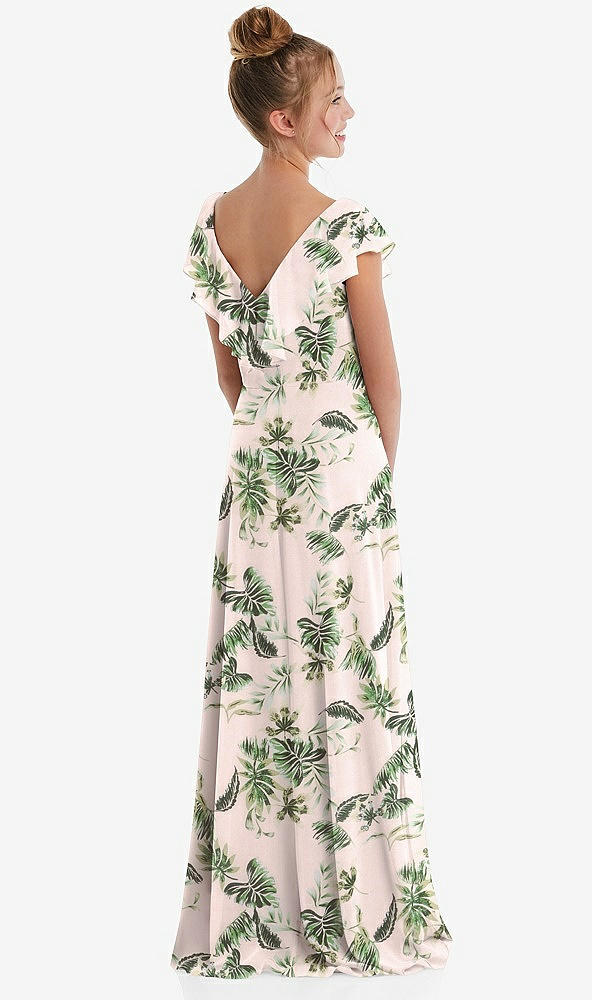 Back View - Palm Beach Print Cascading Ruffle Full Skirt Chiffon Junior Bridesmaid Dress