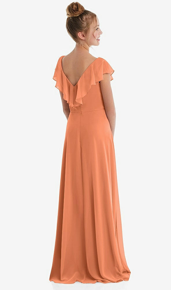 Back View - Sweet Melon Cascading Ruffle Full Skirt Chiffon Junior Bridesmaid Dress