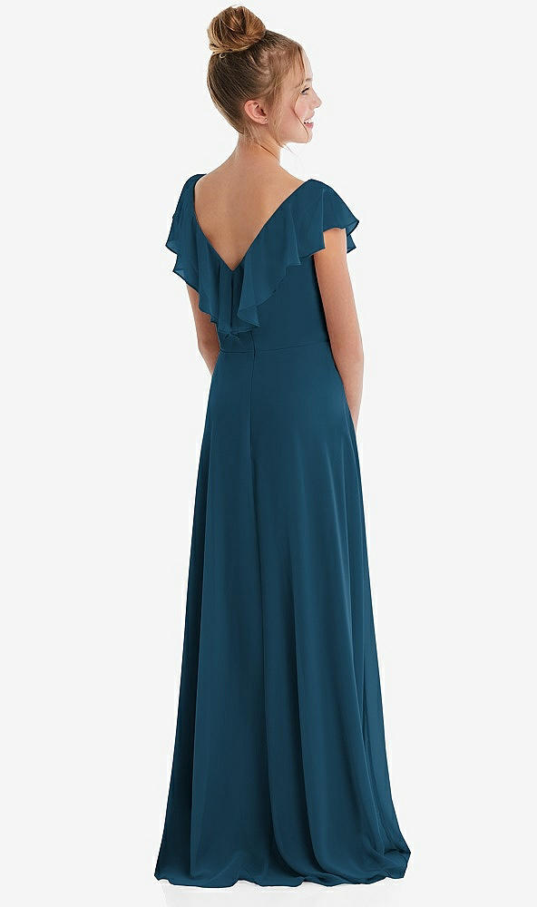 Back View - Atlantic Blue Cascading Ruffle Full Skirt Chiffon Junior Bridesmaid Dress