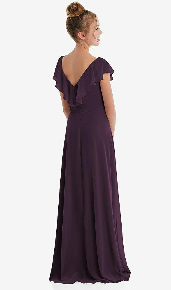 Back View - Aubergine Cascading Ruffle Full Skirt Chiffon Junior Bridesmaid Dress