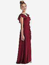 Side View Thumbnail - Burgundy Cascading Ruffle Full Skirt Chiffon Junior Bridesmaid Dress