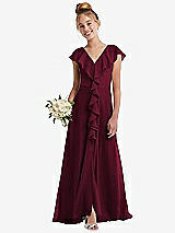 Front View Thumbnail - Cabernet Cascading Ruffle Full Skirt Chiffon Junior Bridesmaid Dress