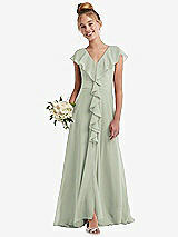 Front View Thumbnail - Celadon Cascading Ruffle Full Skirt Chiffon Junior Bridesmaid Dress