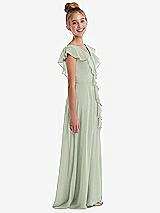 Side View Thumbnail - Celadon Cascading Ruffle Full Skirt Chiffon Junior Bridesmaid Dress