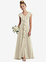 Front View Thumbnail - Champagne Cascading Ruffle Full Skirt Chiffon Junior Bridesmaid Dress