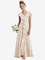 Front View Thumbnail - Coquette Floral Print Cascading Ruffle Full Skirt Chiffon Junior Bridesmaid Dress