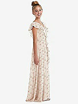 Side View Thumbnail - Coquette Floral Print Cascading Ruffle Full Skirt Chiffon Junior Bridesmaid Dress