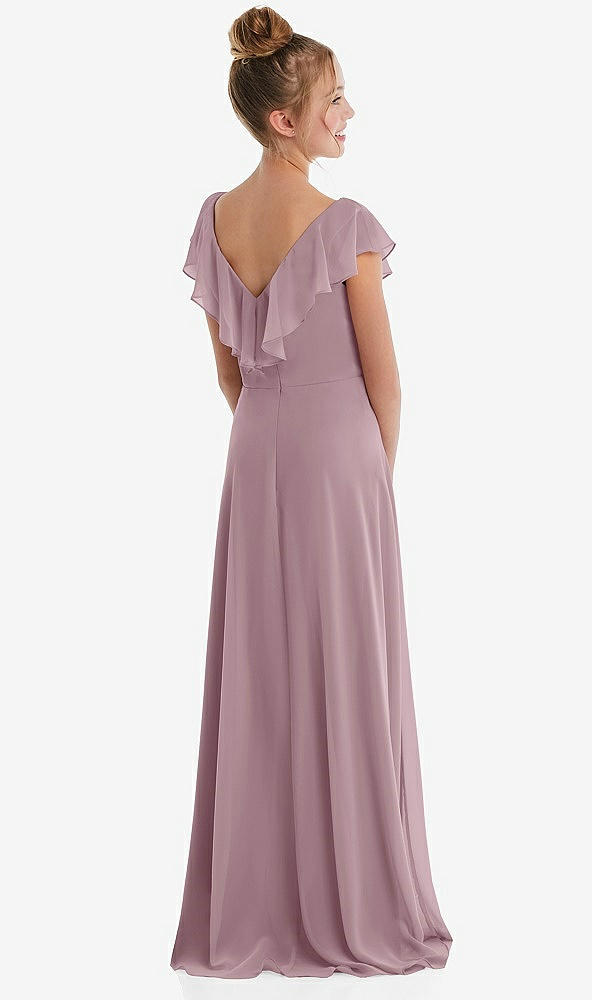 Back View - Dusty Rose Cascading Ruffle Full Skirt Chiffon Junior Bridesmaid Dress