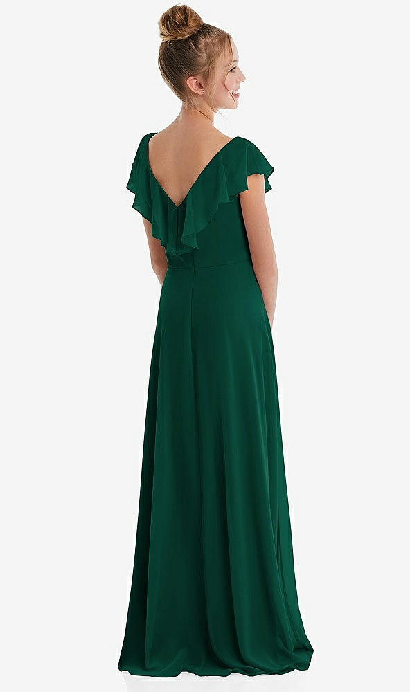 Back View - Hunter Green Cascading Ruffle Full Skirt Chiffon Junior Bridesmaid Dress